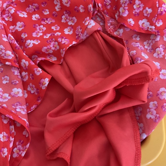 Blue Rain Womens XS Orange Floral Mini Skirt Boho Zip‎ Back Ruffles - Picture 8 of 8